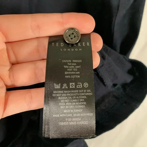 Ted Baker Polo Shirt Men's 4 Black Grey Short Sleeve 1/4 Button 100% Cotton - Picture 6 of 8